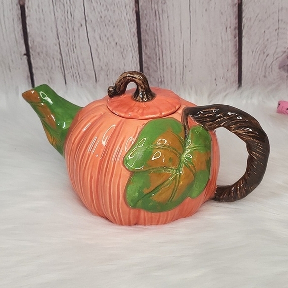 Vintage Other - Vintage 90s Ceramic Pumpkin Harvest Halloween Fall Witchy Teapot 9" 1992 Signed